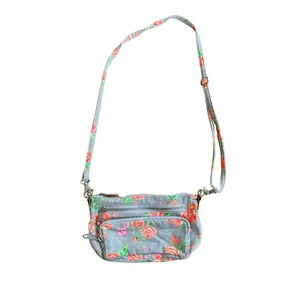 Victoria’s Secret Floral Rose Crossbody Purse Swing Bag Canvas Grey Coral
